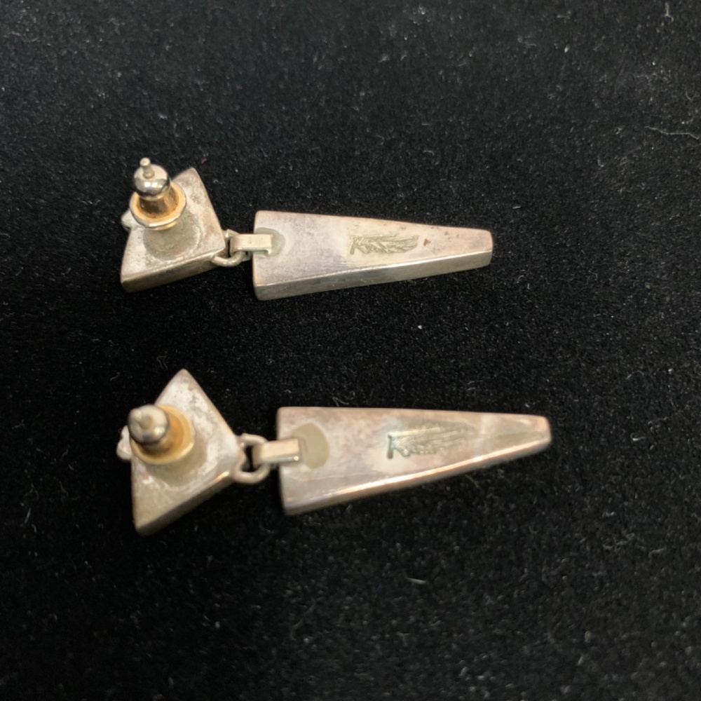 Vintage Southwestern Turquoise Inlay and Sterling Silver Earrings. - Picture 4 of 6